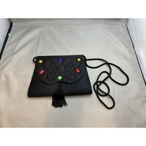 Rare Vintage Lyrella Bag Black With Tassel And Decorative Embellishing
